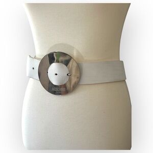 MOSCHINO JEANS White Silver 90's Oversized Round Leather Belt